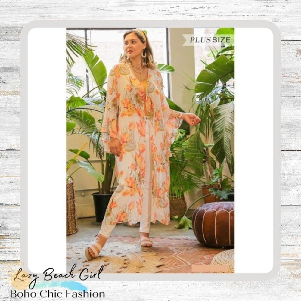 Floral Print Bell Sleeve Kimono